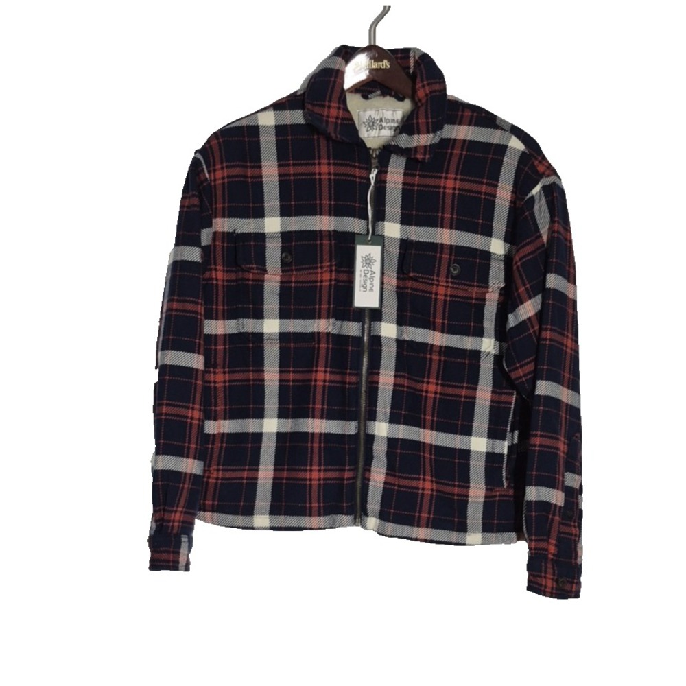 Alpine Design Shirt Jacket Womens M Navy/Red Plaid Sherpa Lined‎ Full Zip NEW